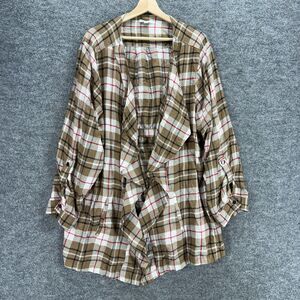 Cato Jacket Women 26/28W Plus Brown Plaid Collared Open Front Long Sleeve Cotton